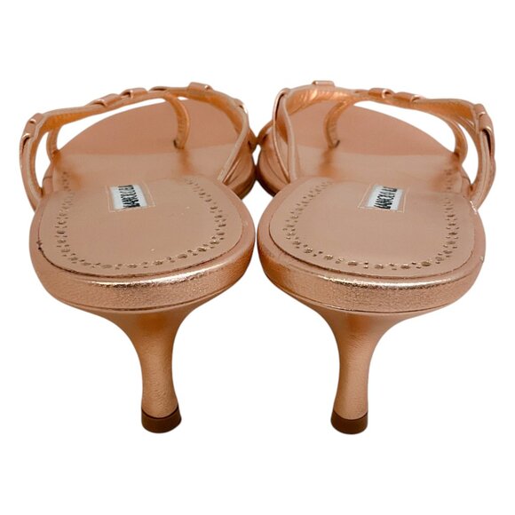 Manolo Blahnik Rose Gold Metallic Leather Slide Sandals - Picture 5 of 6